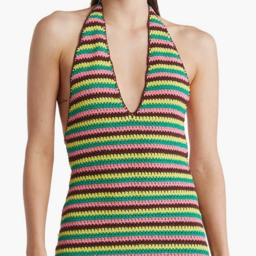 Frame Denim Green and Yellow Ribbed Mini Dress